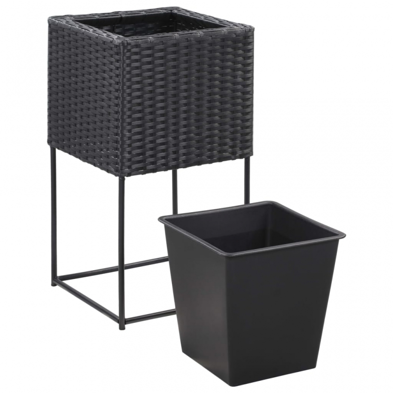 Garten-Hochbeete 3-tlg. Poly Rattan Schwarz