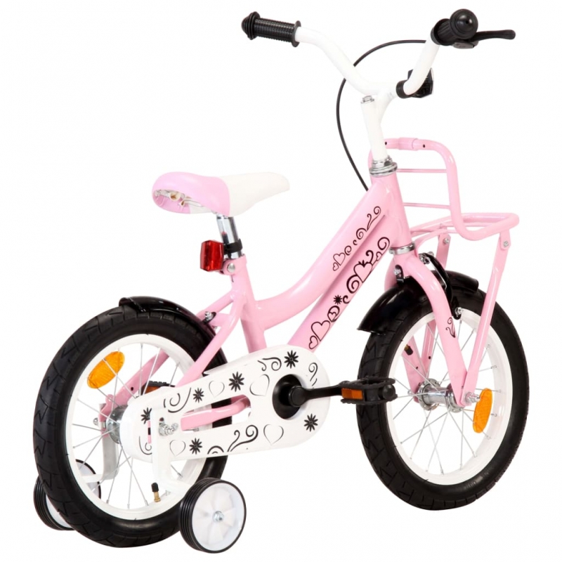 Kinderfahrrad mit Frontgepäckträger 14 Zoll Weiß und Rosa