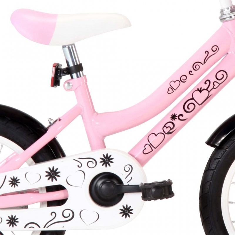 Kinderfahrrad mit Frontgepäckträger 14 Zoll Weiß und Rosa