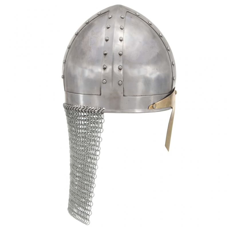 Kreuzritter-Helm Antik Replik LARP Silbern Stahl