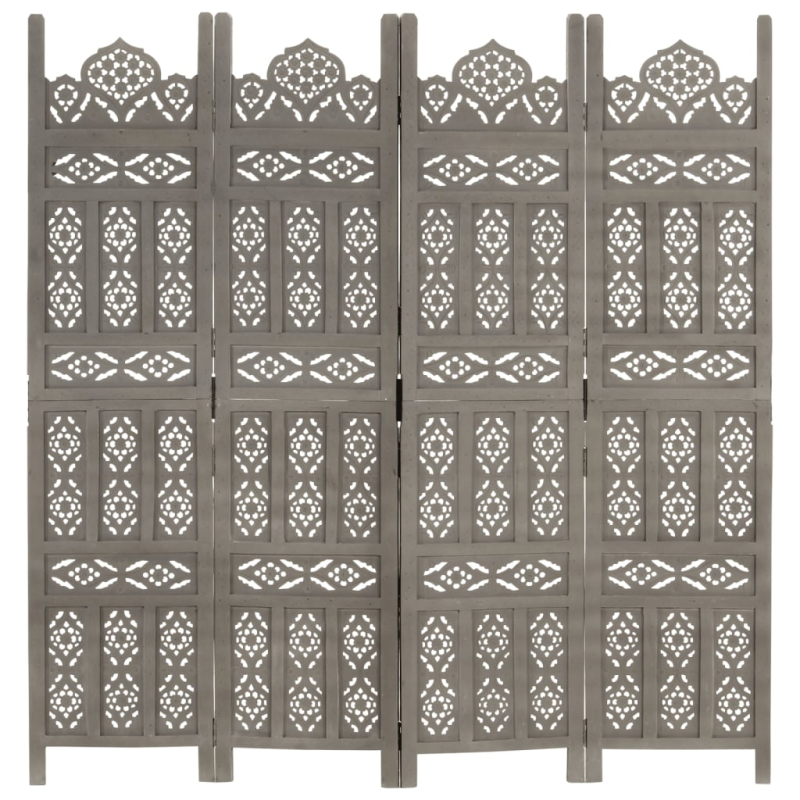4-tlg. Raumteiler Handgeschnitzt Grau 160×165 cm Mangoholz