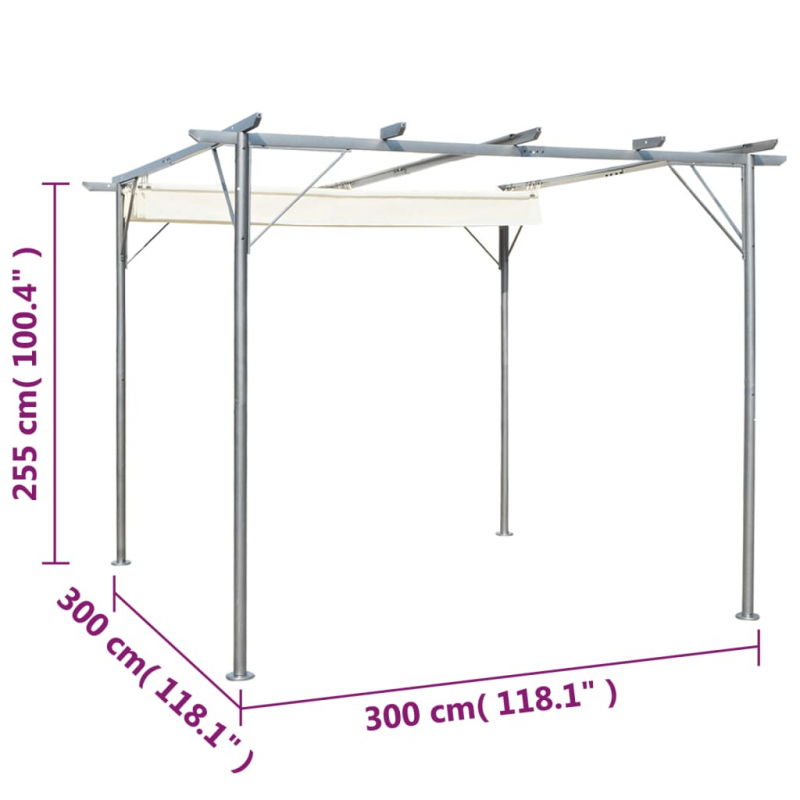 Pergola mit Versenkbarem Dach Cremeweiß 3x3 m Stahl