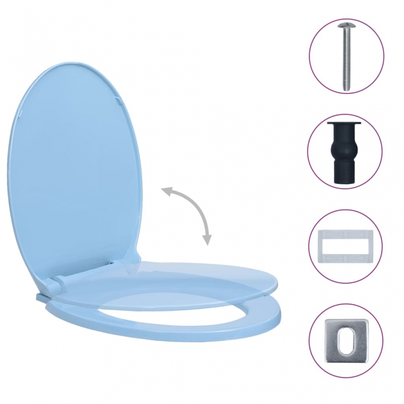 Toilettensitz mit Absenkautomatik Quick-Release Blau Oval