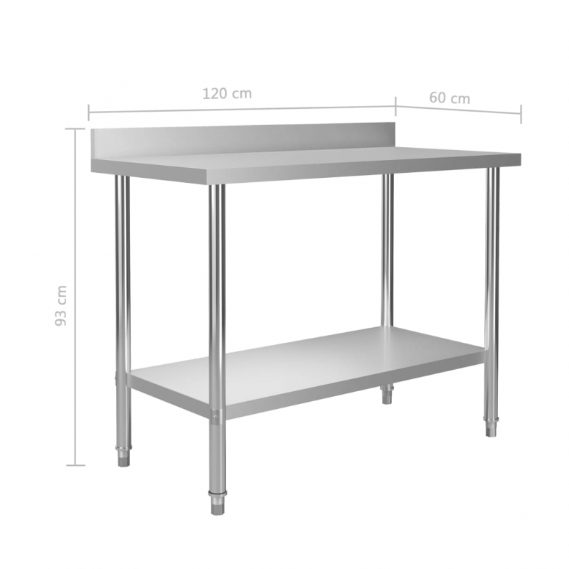 Küchen-Arbeitstisch mit Aufkantung 120 x 60 x 93 cm Edelstahl