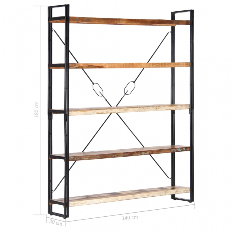 Bücherregal 5 Fächer 140x30x180 cm Altholz Massiv