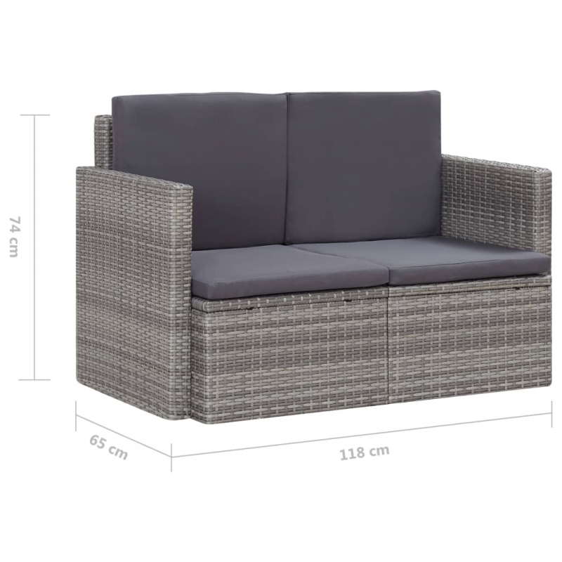 2-Sitzer-Gartensofa mit Auflagen Grau Poly Rattan