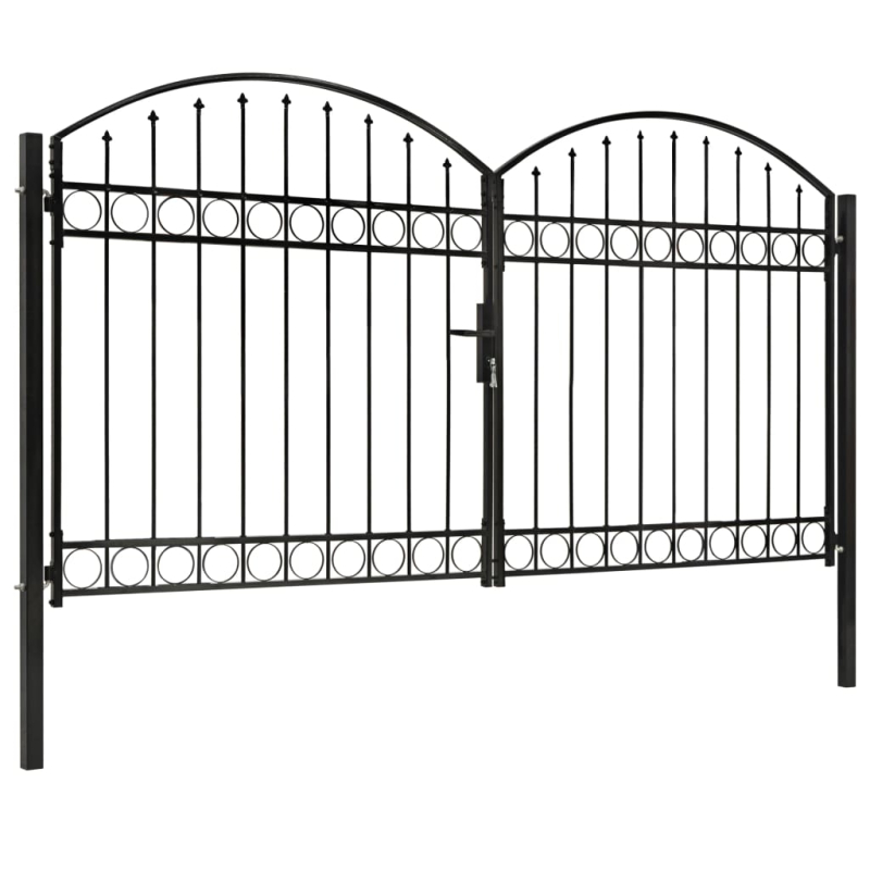 Zauntor Doppelflügel Gewölbte Spitze Stahl 300x175 cm Schwarz