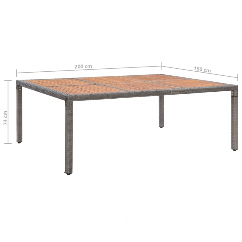 Gartentisch Grau 200x150x74 cm Poly Rattan und Akazienholz