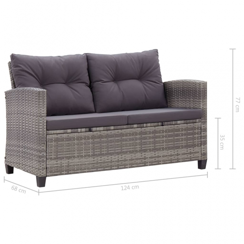 2-Sitzer-Gartensofa mit Kissen Grau 124 cm Poly Rattan