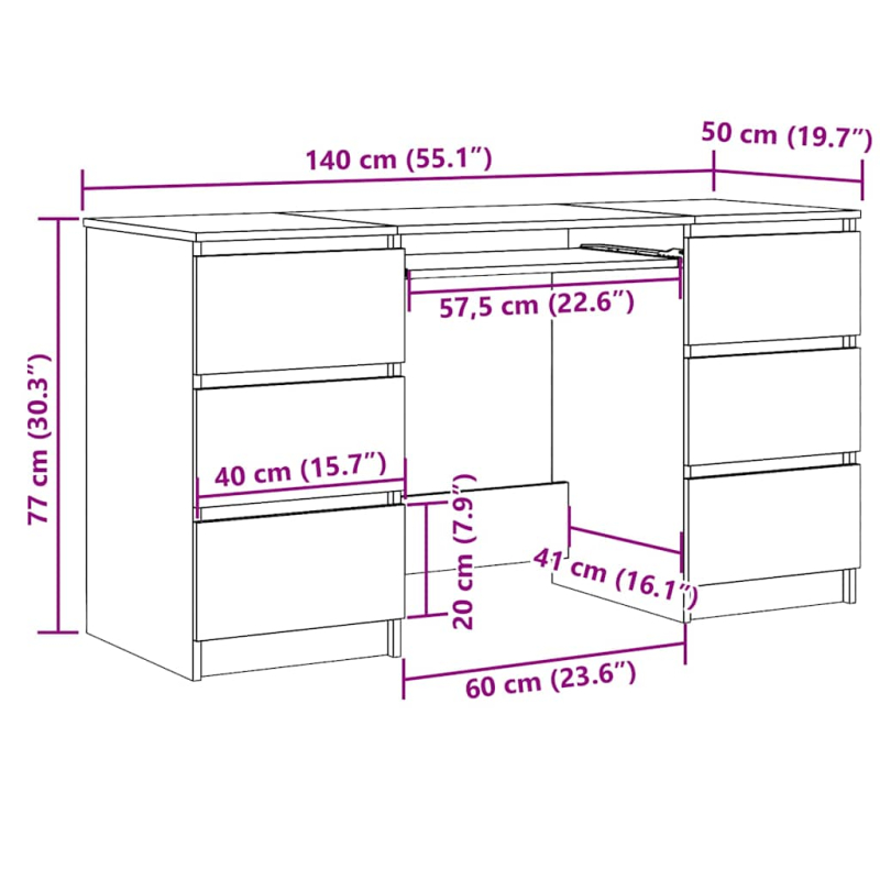 Schreibtisch Betongrau 140x50x77 cm Holzwerkstoff