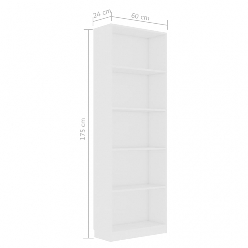 Bücherregal 5 Fächer Weiß 60x24x175 cm Holzwerkstoff