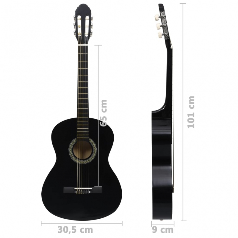 Klassikgitarre für Anfänger Schwarz 4/4 39 Lindenholz