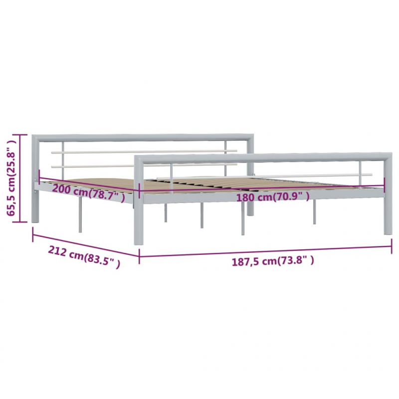 Bettgestell Grau und Weiß Metall 180 × 200 cm