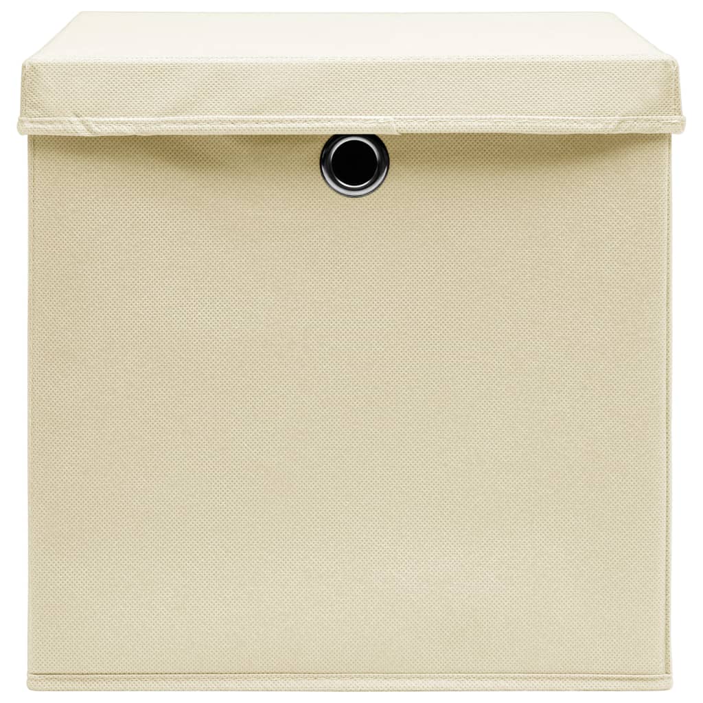 Aufbewahrungsboxen mit Deckel 4 Stk. Creme 32x32x32 cm Stoff