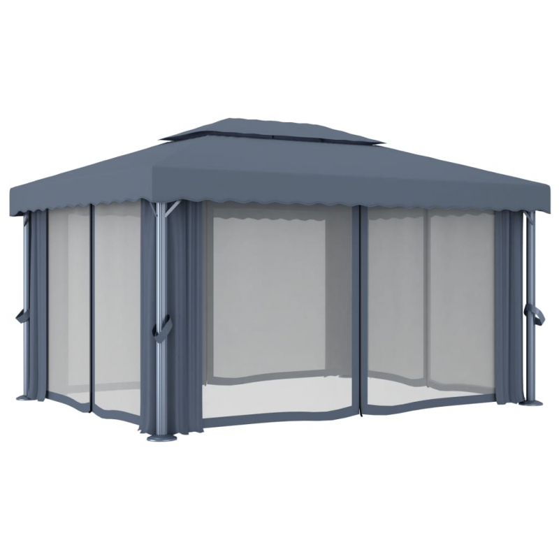 Pavillon mit Vorhang 4x3 m Anthrazit Aluminium