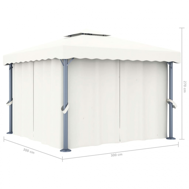 Pavillon mit Vorhang 3x3 m Cremeweiß Aluminium