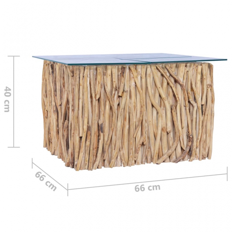 Couchtisch mit Glasplatte 66x66x40 cm Massivholz Teak