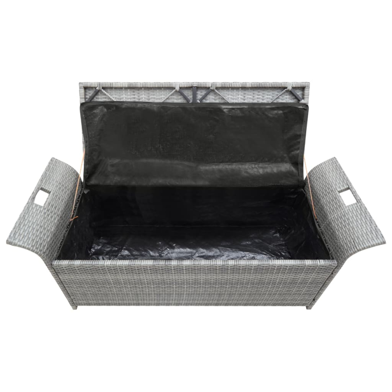 Sitzbank mit Stauraum und Kissen Grau 138 cm Poly Rattan