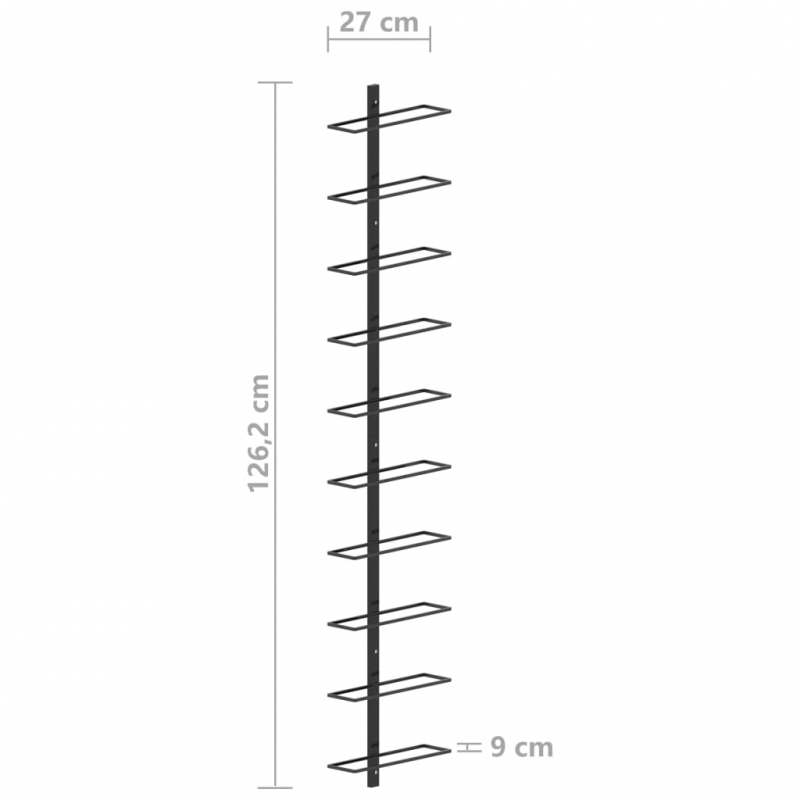 Wand-Weinregal für 10 Flaschen Schwarz Metall