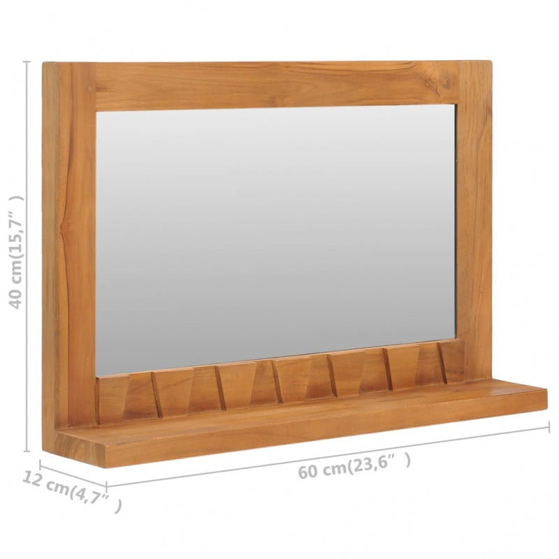 Wandspiegel mit Regal 60×12×40 cm Teak Massivholz