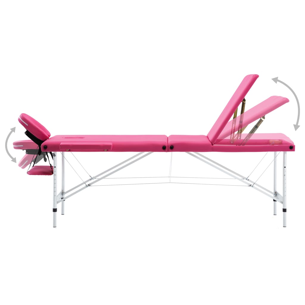 Massagetisch Klappbar 3 Zonen Aluminium Rosa