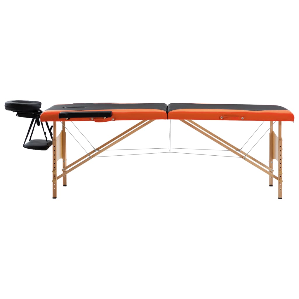 Massagetisch Klappbar 2 Zonen Holz Schwarz und Orange