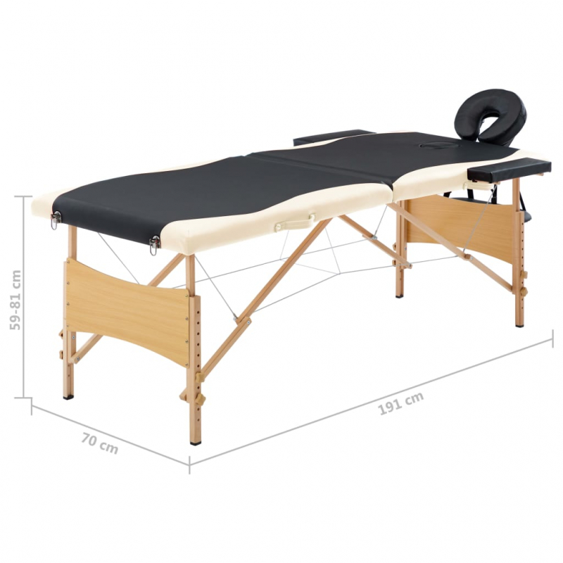 Massagetisch Klappbar 2 Zonen Holz Schwarz und Beige