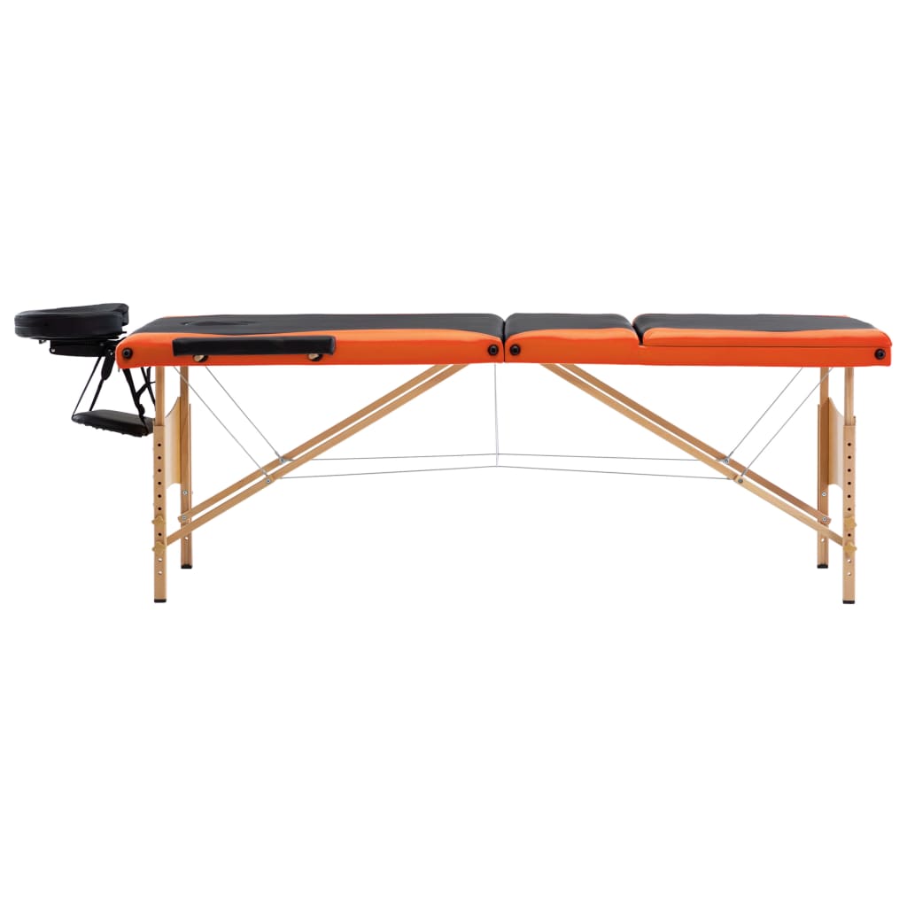 Massagetisch Klappbar 3 Zonen Holz Schwarz und Orange