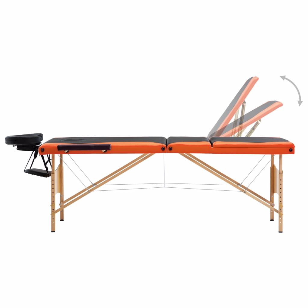 Massagetisch Klappbar 3 Zonen Holz Schwarz und Orange