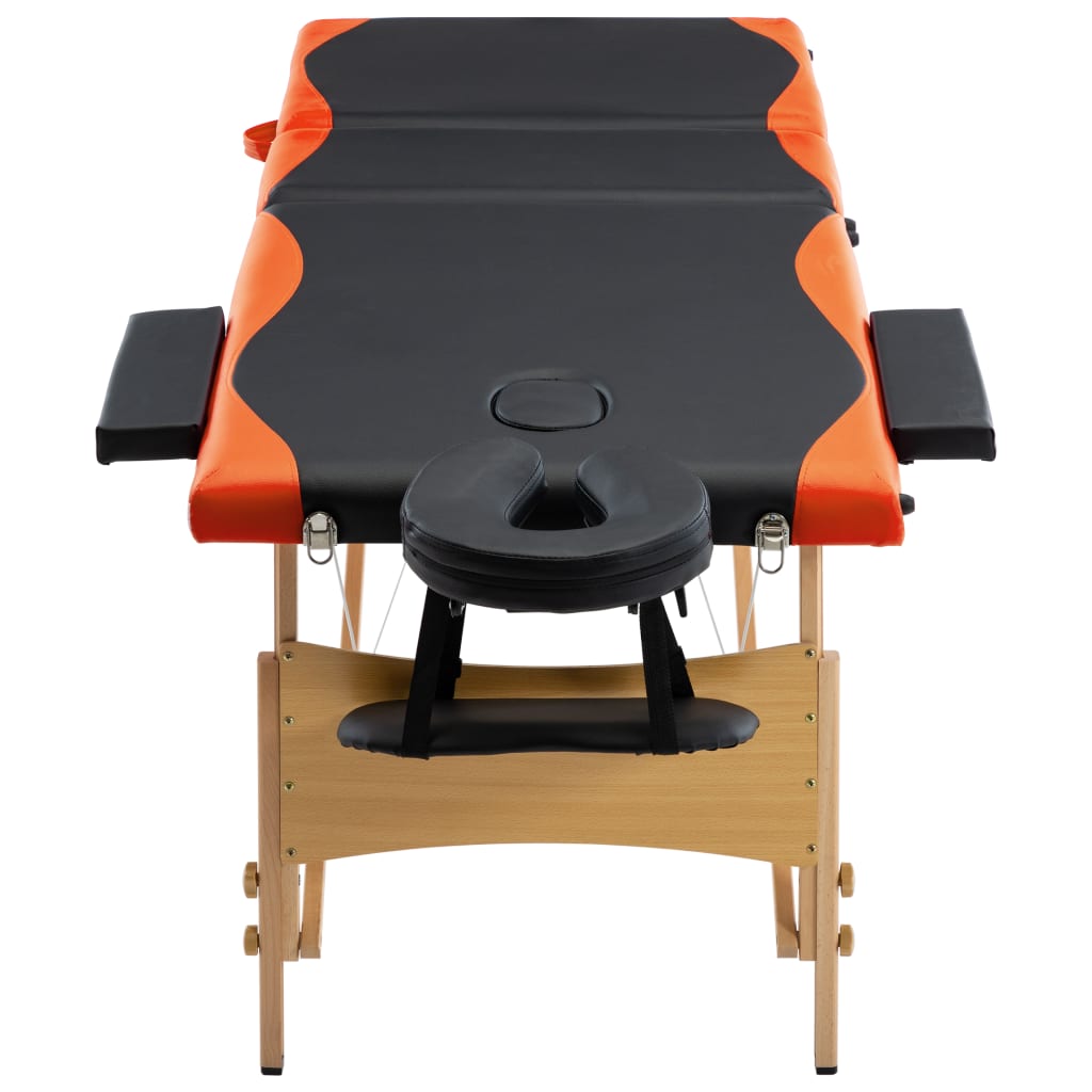 Massagetisch Klappbar 3 Zonen Holz Schwarz und Orange