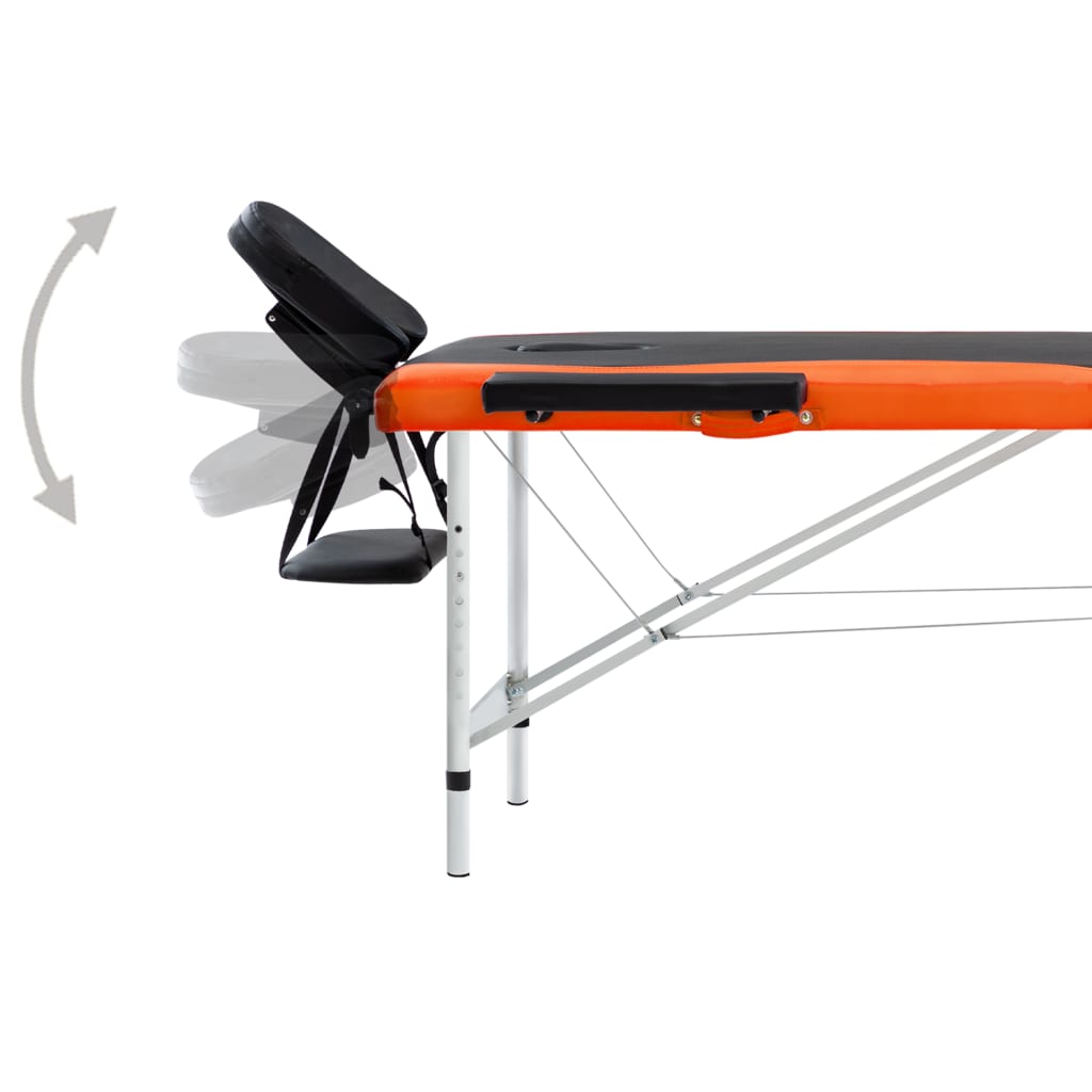 Massagetisch Klappbar 2 Zonen Aluminium Schwarz und Orange