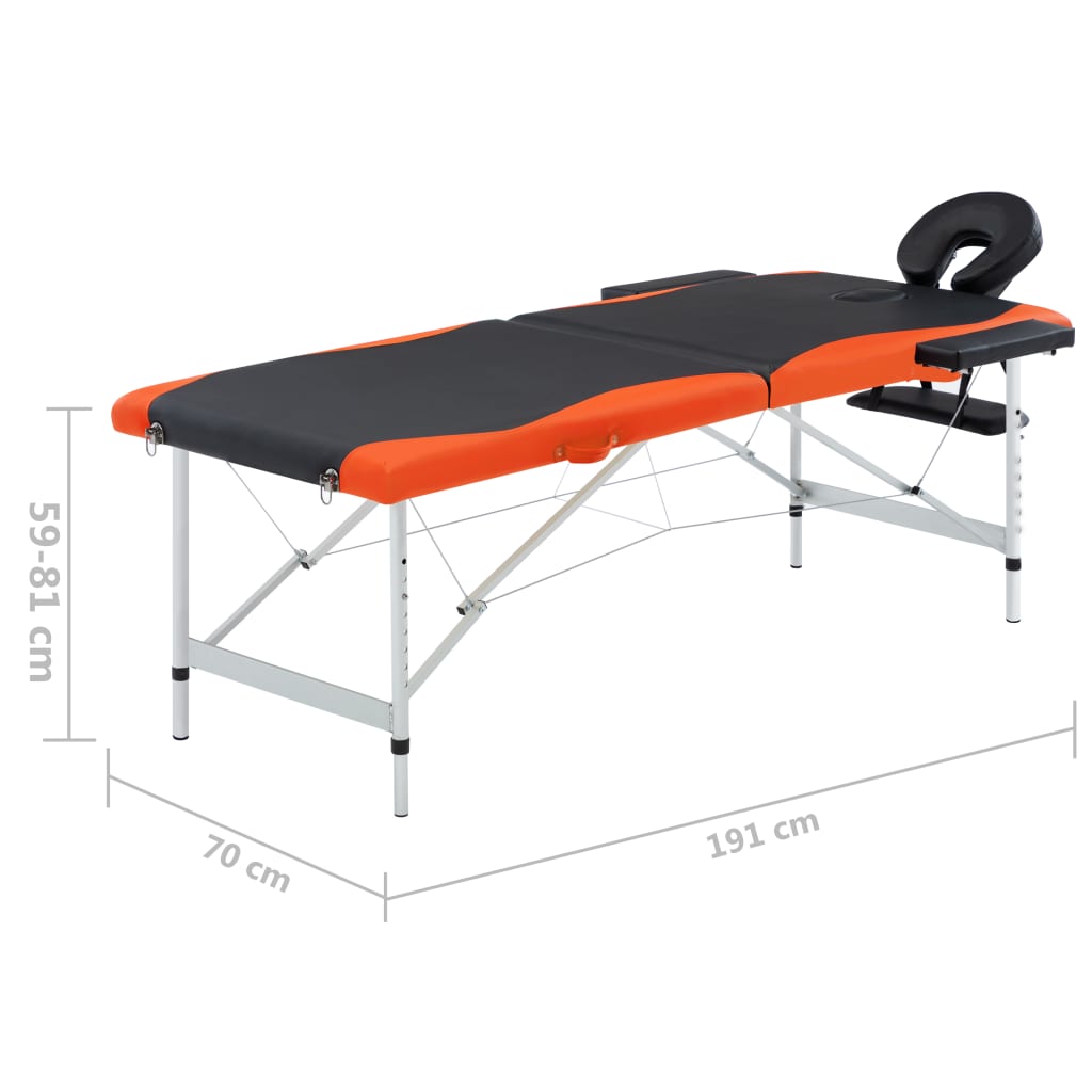 Massagetisch Klappbar 2 Zonen Aluminium Schwarz und Orange