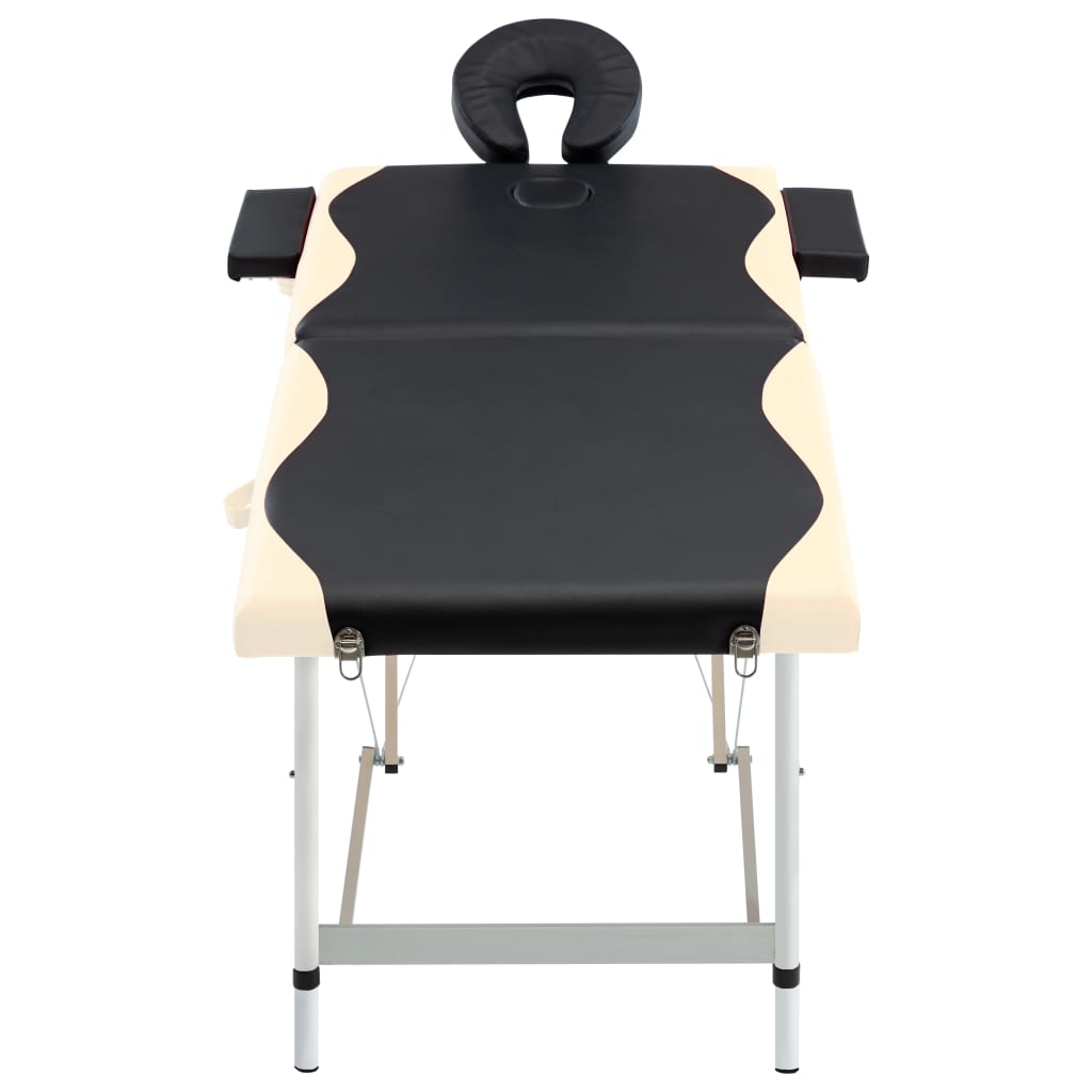 Massagetisch Klappbar 2 Zonen Aluminium Schwarz und Beige