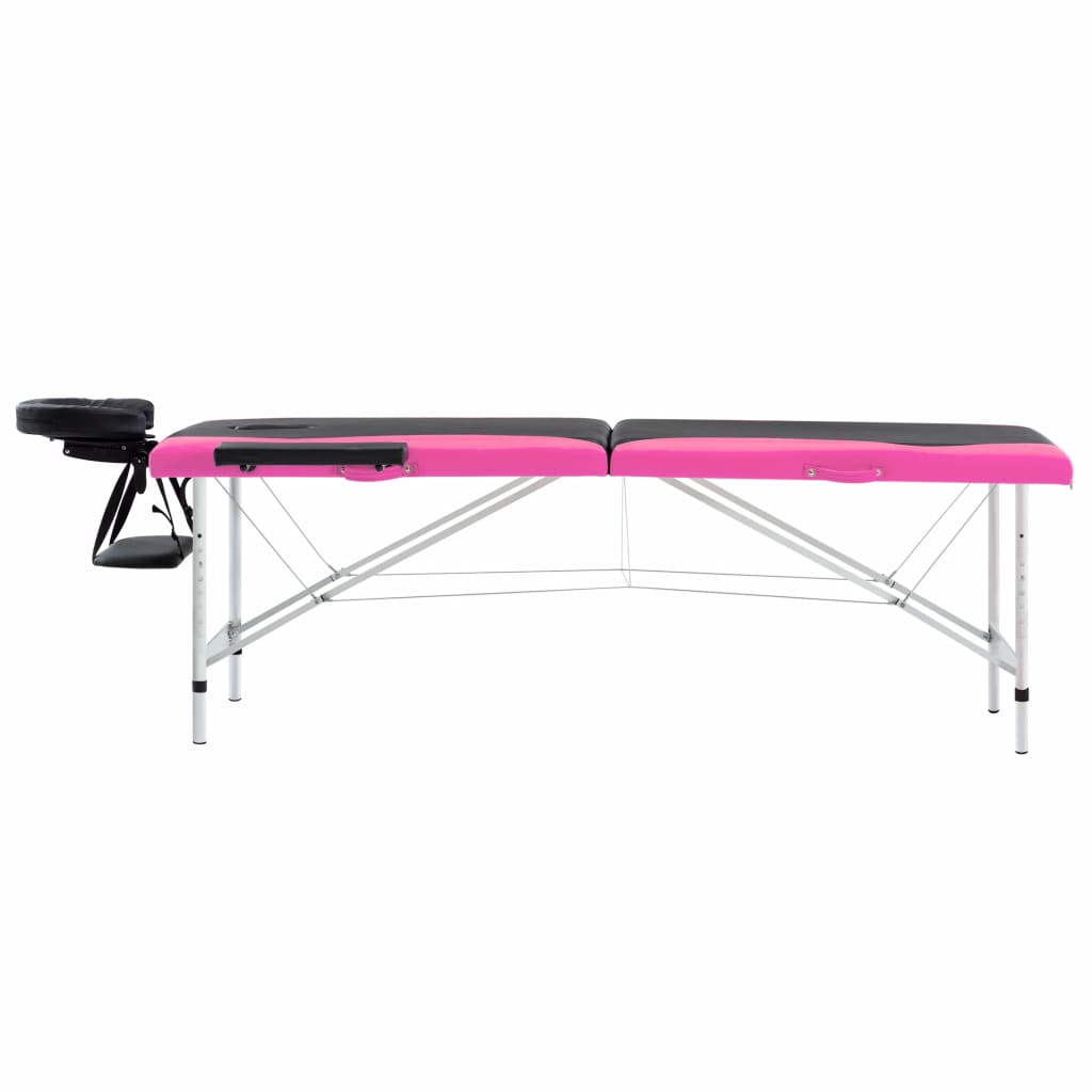 Massagetisch Klappbar 2 Zonen Aluminium Schwarz und Rosa