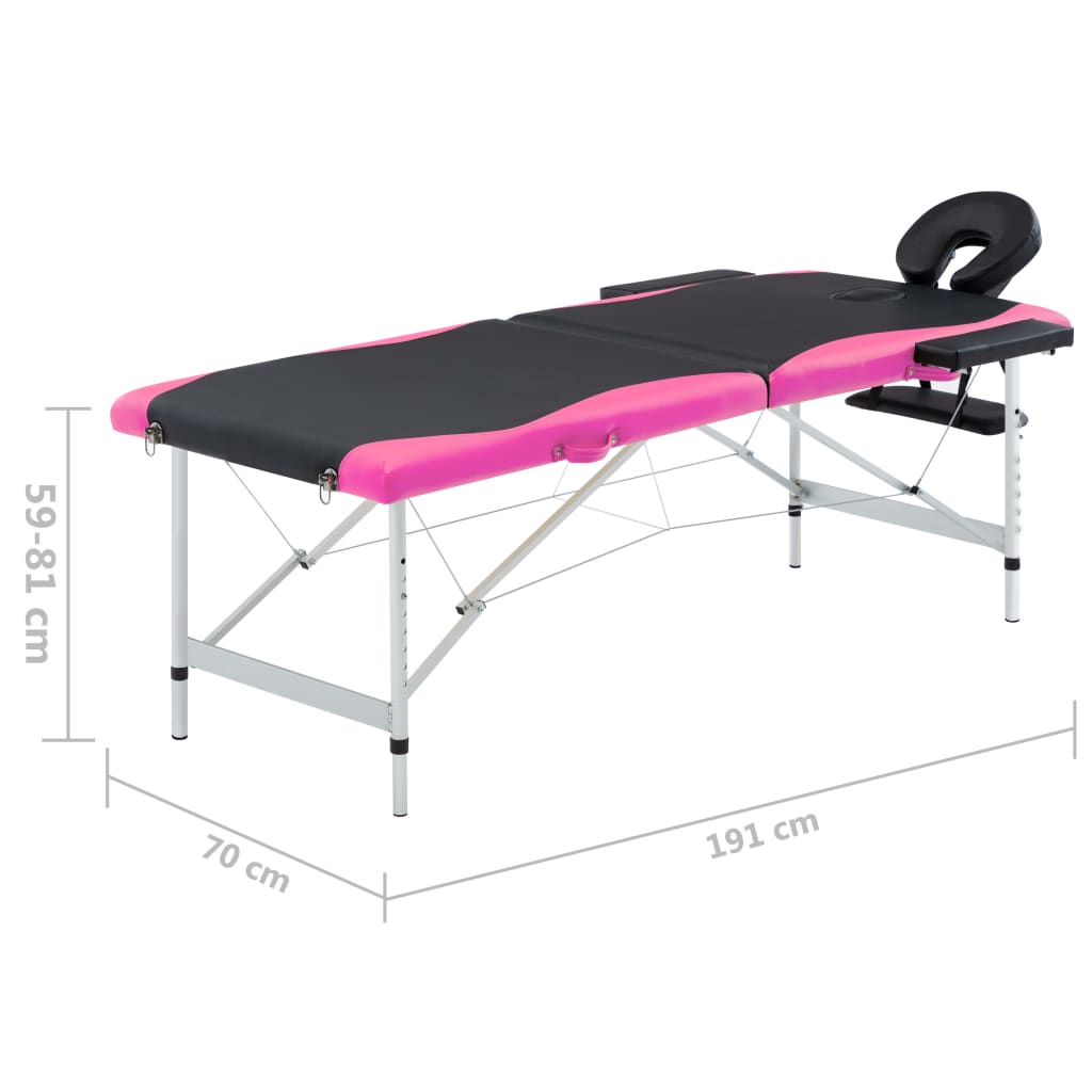 Massagetisch Klappbar 2 Zonen Aluminium Schwarz und Rosa