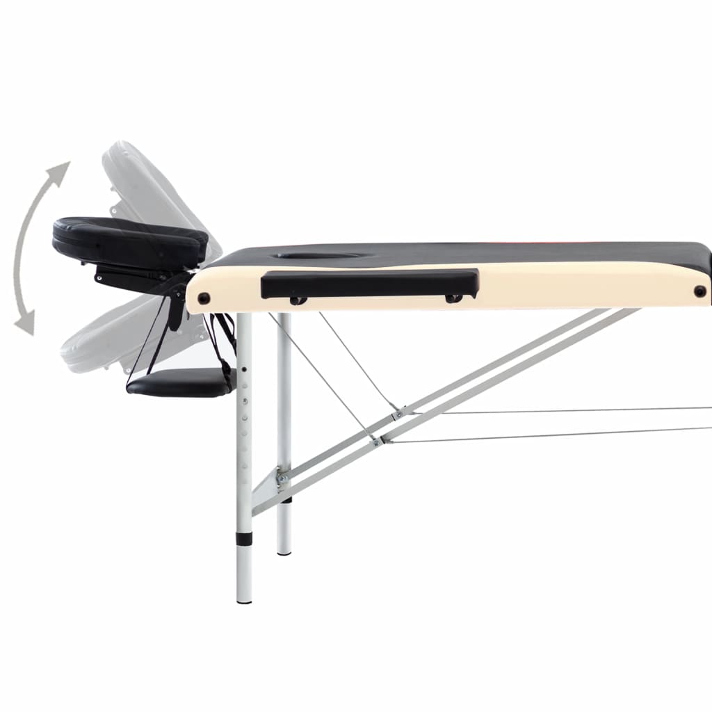 Massagetisch Klappbar 3 Zonen Aluminium Schwarz und Beige