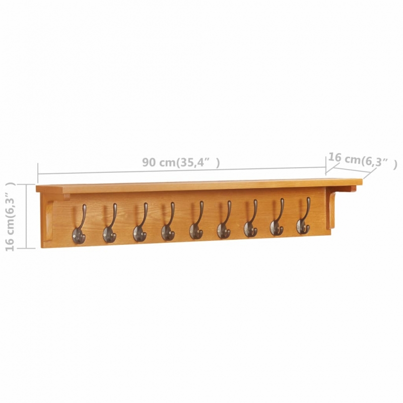 Wandgarderobe 90x16x16 cm Massivholz Eiche