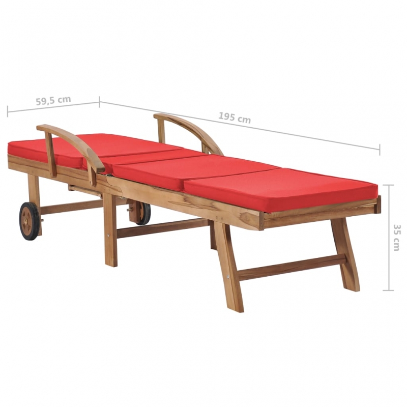 Sonnenliegen mit Auflagen 2 Stk. Massivholz Teak Rot