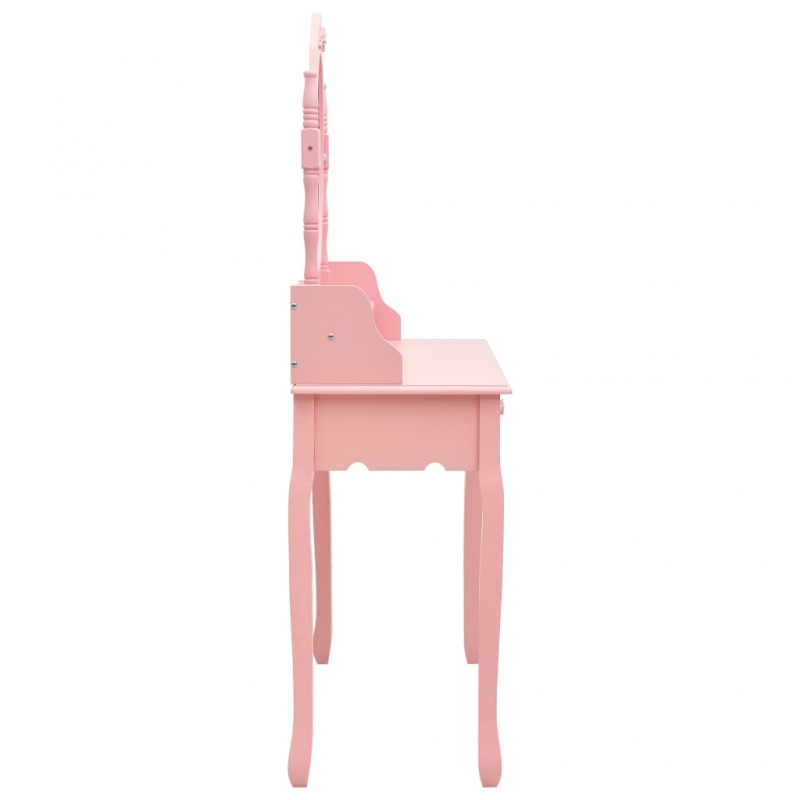Schminktisch-Set mit Hocker Rosa 75x69x140 cm Paulownia-Holz