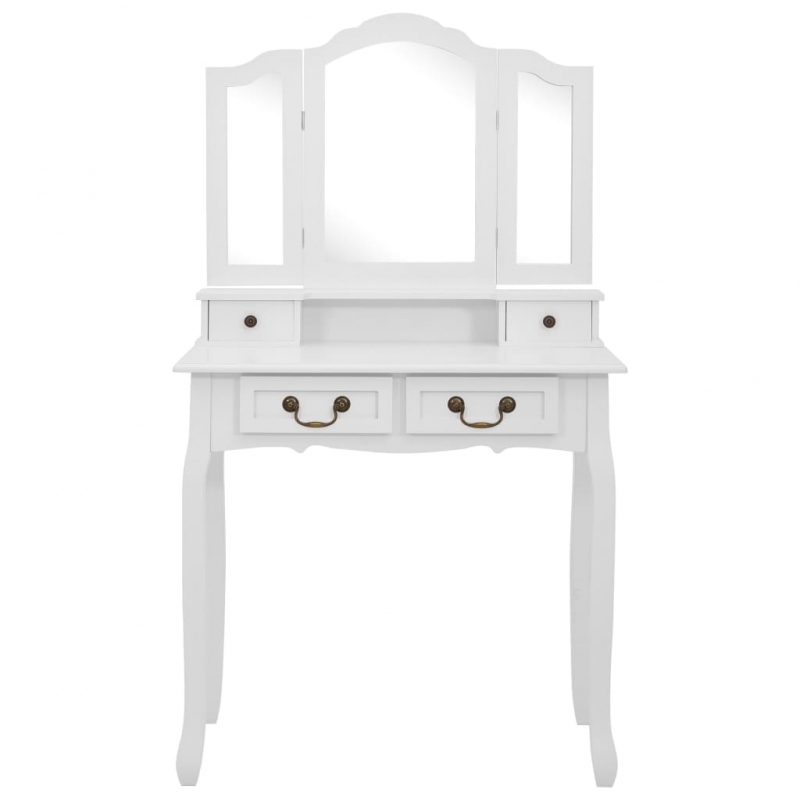 Schminktisch-Set mit Hocker Weiß 80x69x141cm Paulowniaholz