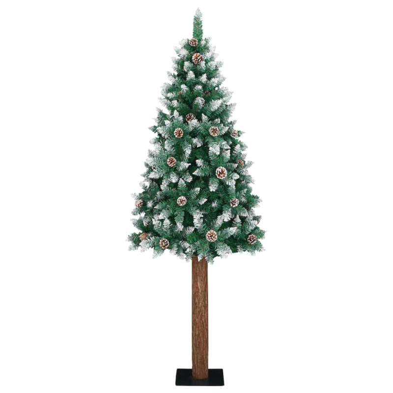 Weihnachtsbaum Schlank mit Echtholz und Schnee Grün 180 cm