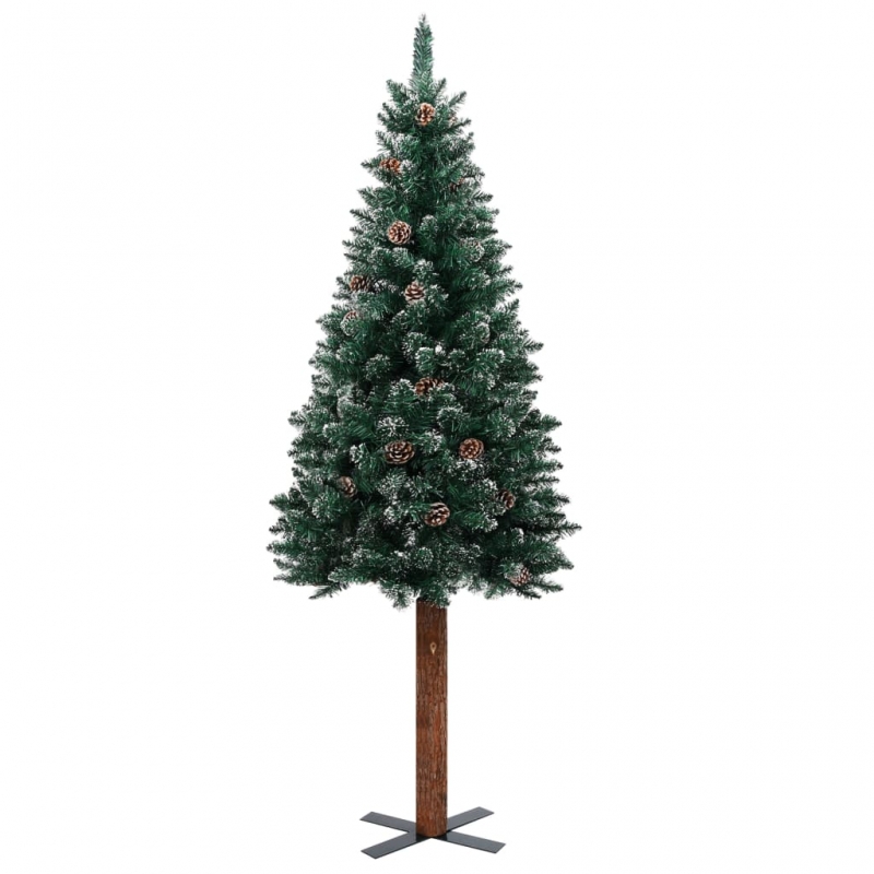 Weihnachtsbaum Schlank mit Echtholz und Schnee Grün 210 cm
