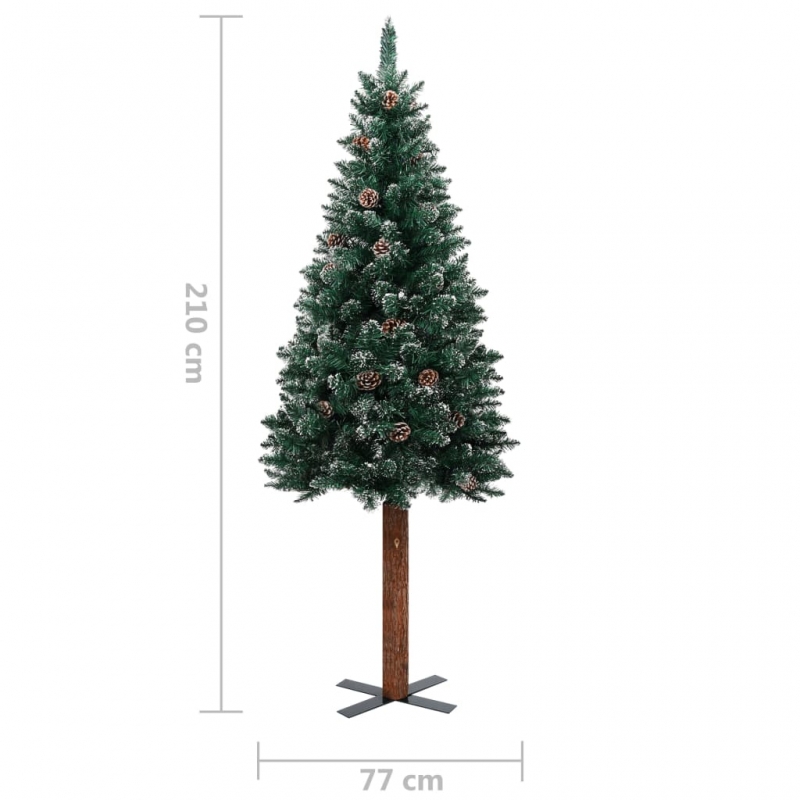 Weihnachtsbaum Schlank mit Echtholz und Schnee Grün 210 cm