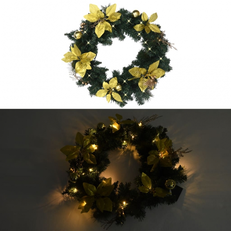 Weihnachtskranz mit LED-Leuchten Grün 60 cm PVC