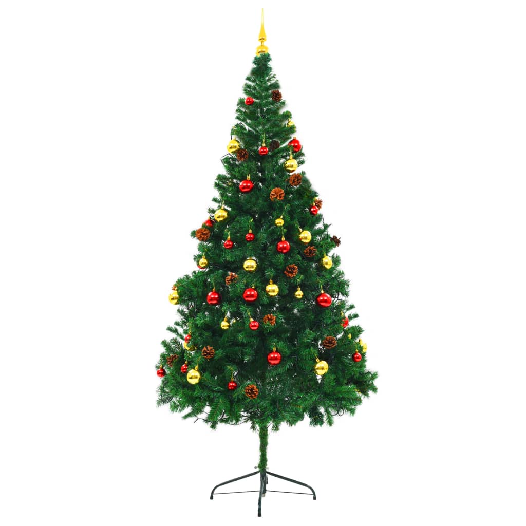 Künstlicher Weihnachtsbaum mit Beleuchtung & Kugeln Grün 210 cm