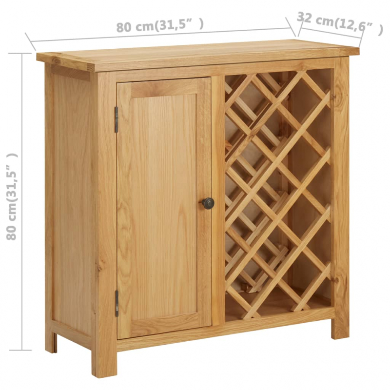 Weinschrank für 11 Flaschen 80 x 32 x 80 cm  Eiche Massivholz