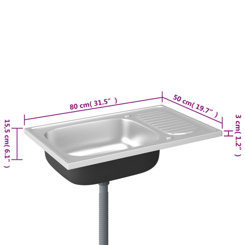 Spüle mit Abtropffläche Set Silbern 800x500x155 mm Edelstahl