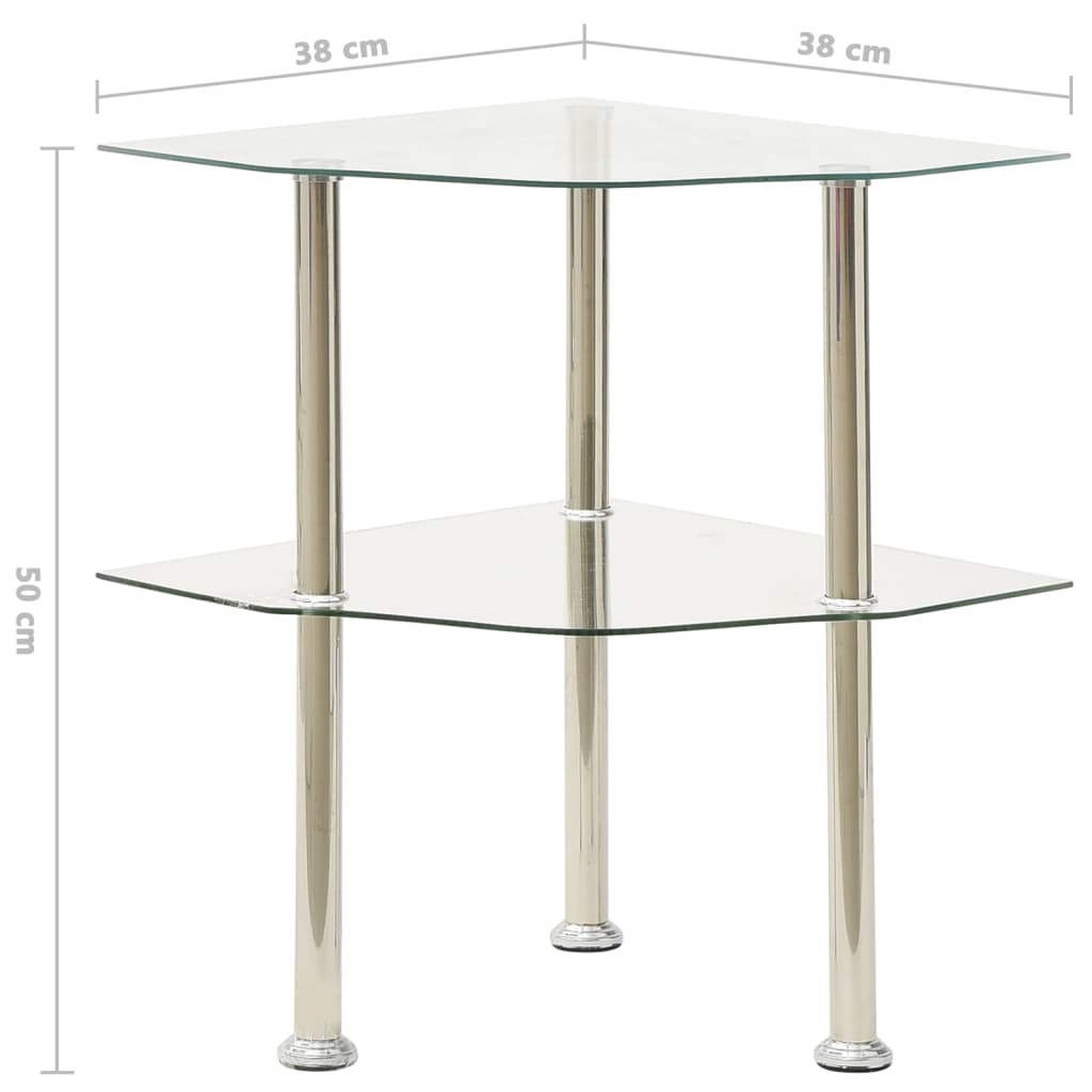 Beistelltisch mit 2 Ablagen Transparent 38x38x50 cm Hartglas