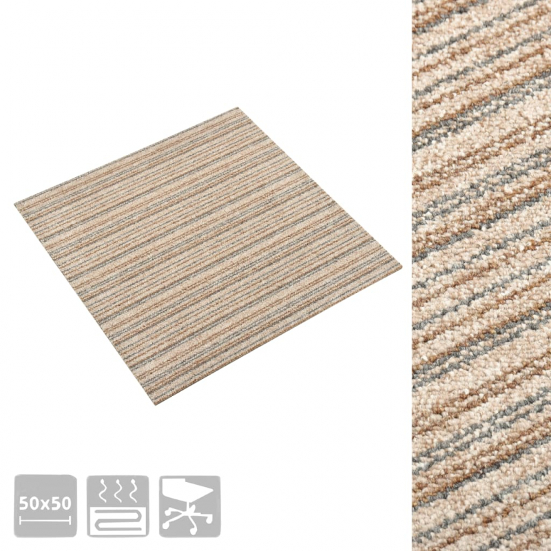 Teppichfliesen 20 Stk. 5 m² 50x50 cm Gestreift Beige