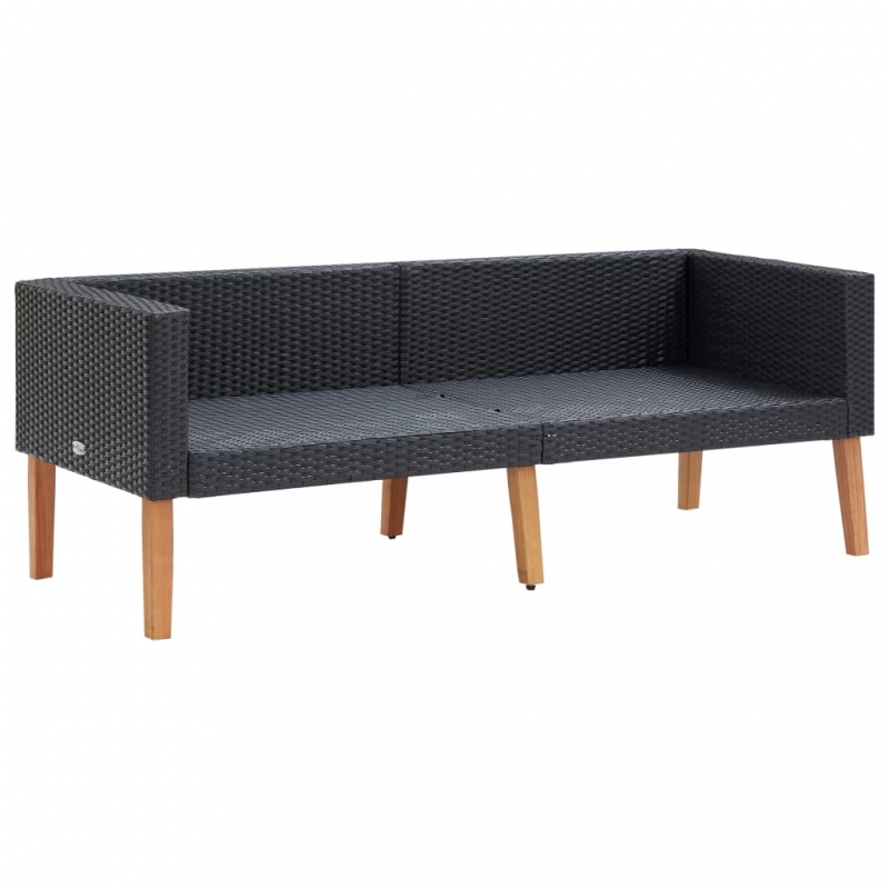 2-Sitzer-Gartensofa mit Auflagen Poly Rattan Schwarz